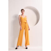 Frauen gelbe Farbe breites Bein Cami Jumpsuit